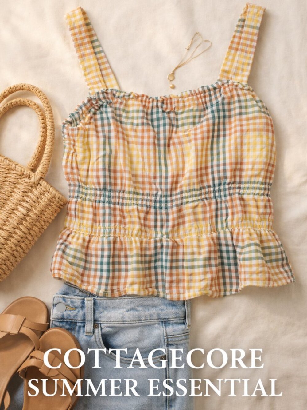 Madewell Gingham Smocked Crop Top Size L Plaid Cottagecore Summer Tank